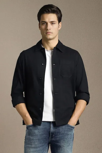 Men Casual Black Solid Shacket